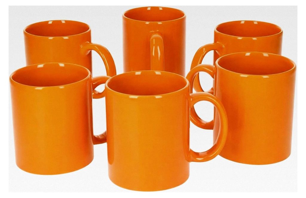 Kaffeetassen Set mit 6 Stück – 375 ml – Zylindrische Porzellantassen in Orange – Spülmaschinen- und mikrowellengeeignet – Große Kaffeebe...