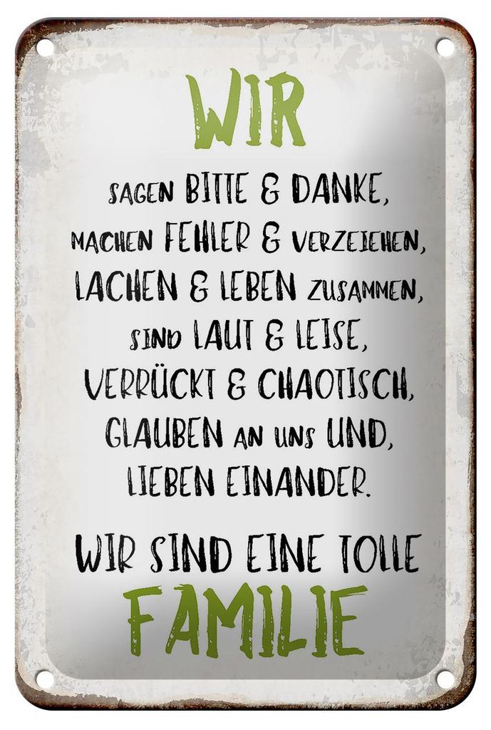 Blechschild Spruch 12x18cm wir sind eine tolle Familie
