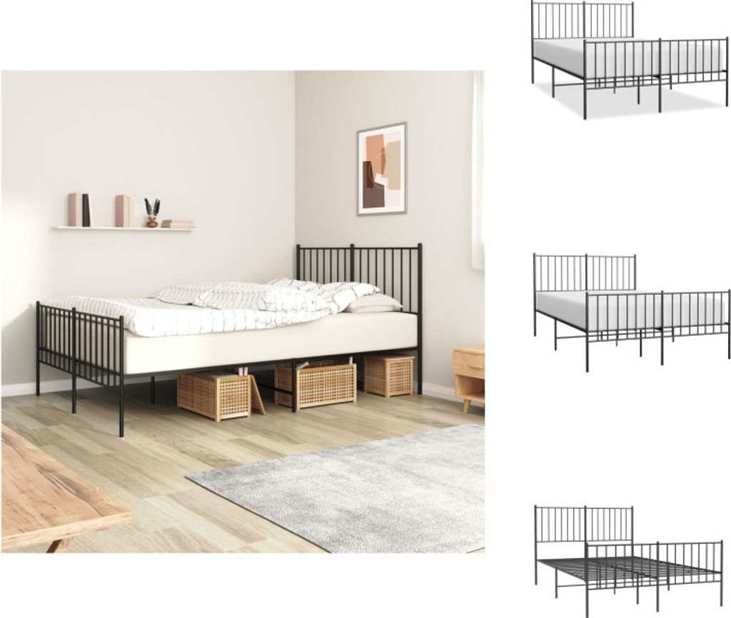 vidaXL Bettgestell mit Kopf- und Fußteil Metall Schwarz 120x200 cm - Betten & Bettgestelle