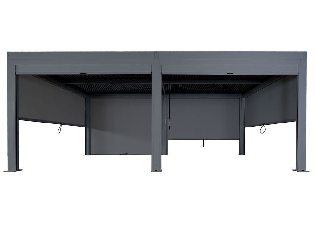 Pergola HWC-L46 mit 6x Seitenwand, Gartenpavillon Lamellen-Pavillon Rollo, 11cm-Alu-Gestell, sturmfest 3x6m anthrazit