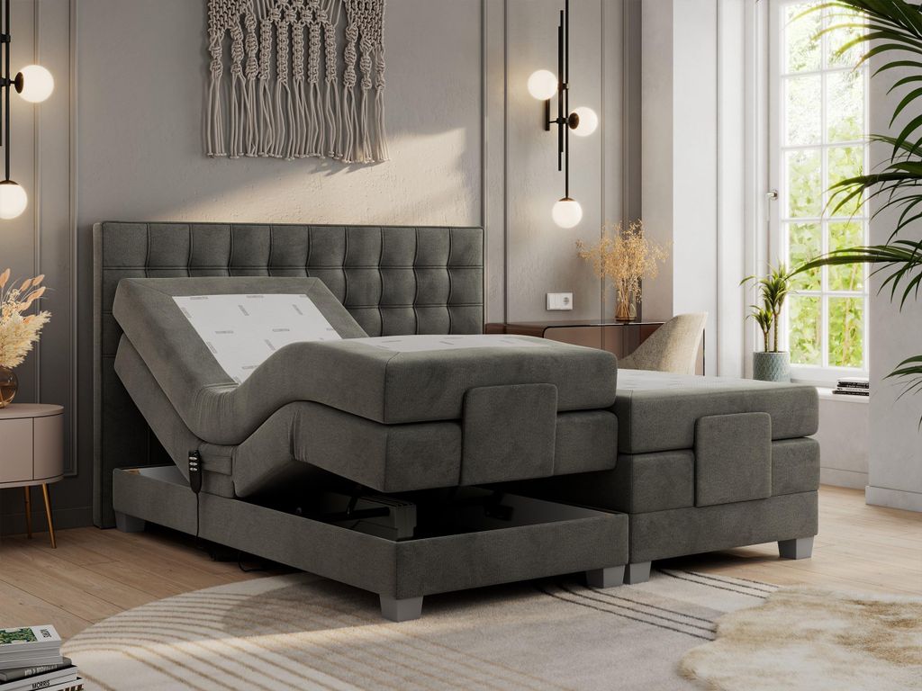 Boxspringbett mit Motor, elektrisch - Elektro - 200x200cm - Dunkelgrau - H4