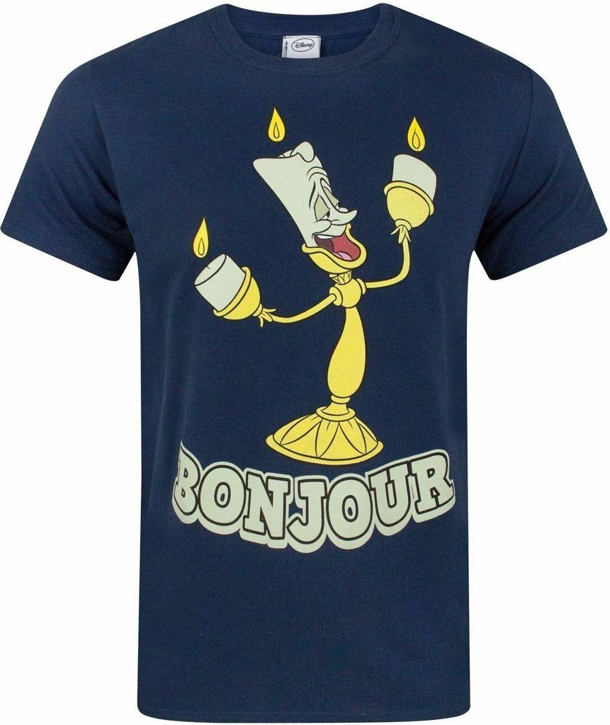 Beauty And The Beast - "Bonjour" T-Shirt für Herren NS8363 (S) (Marineblau)