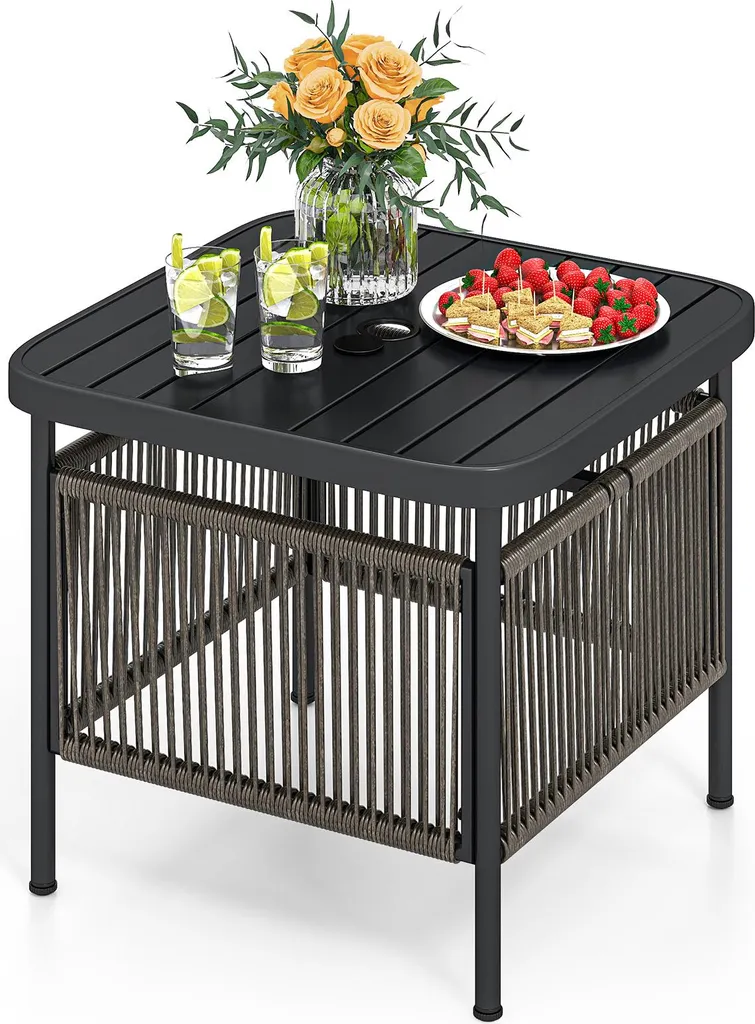 Table de jardin basse en polyrattan pour balcon et terrasse 56x56 cm