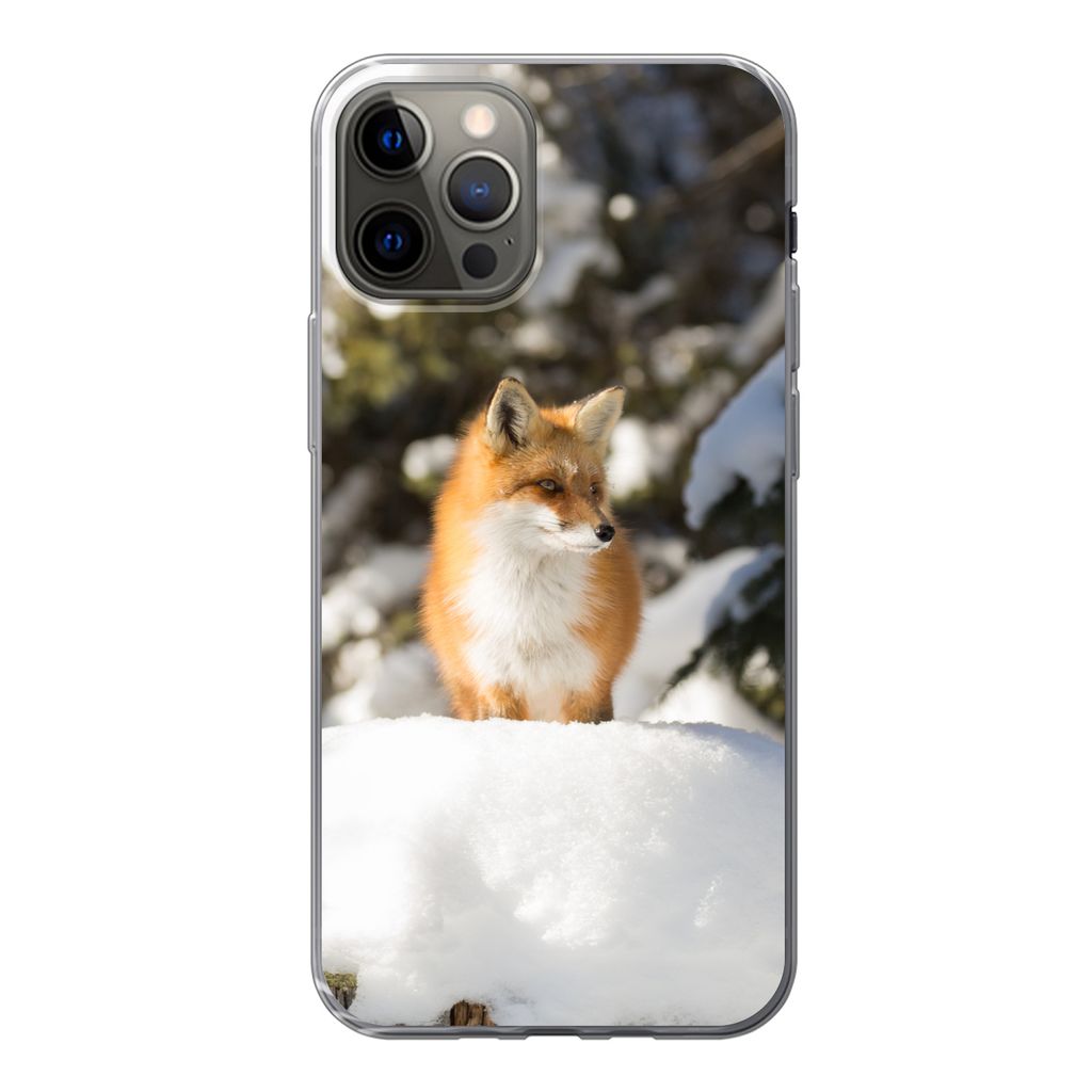 MuchoWow Handyhülle Schutzhülle Hülle für iPhone 12 Pro Fuchs - Schnee - Baum Silikon Softcase Handy Hülle - Abdeckung