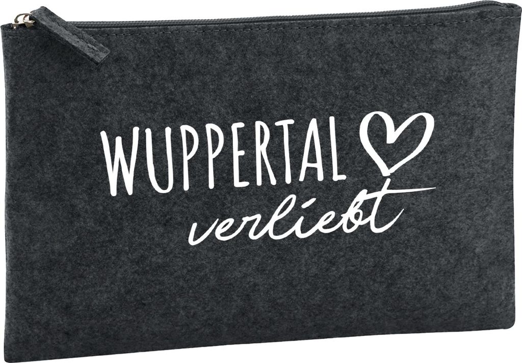 Huuraa Kulturbeutel Wuppertal verliebt 1 Liter Charcoal Filz Kosmetiktasche Geschenkidee