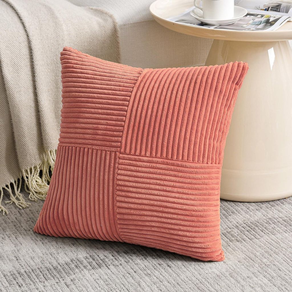 1 Stück korallenroter Kissenbezug 40x40 cm aus Cord, dekorativer Kissenbezug für Sofas, Boho-Dekor