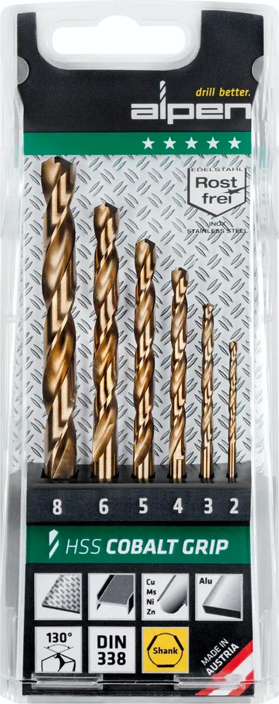 Alpen HSS Cobalt GRIP 3-edge TM 6 | Set Punte Metallo 2-3-4-5-6-8mm