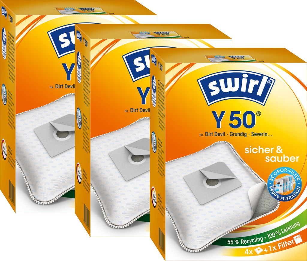 SWIRL Staubsaugerbeutel Y 50 EcoPor für Dirt Devil Grundig Severin 3er-Pack