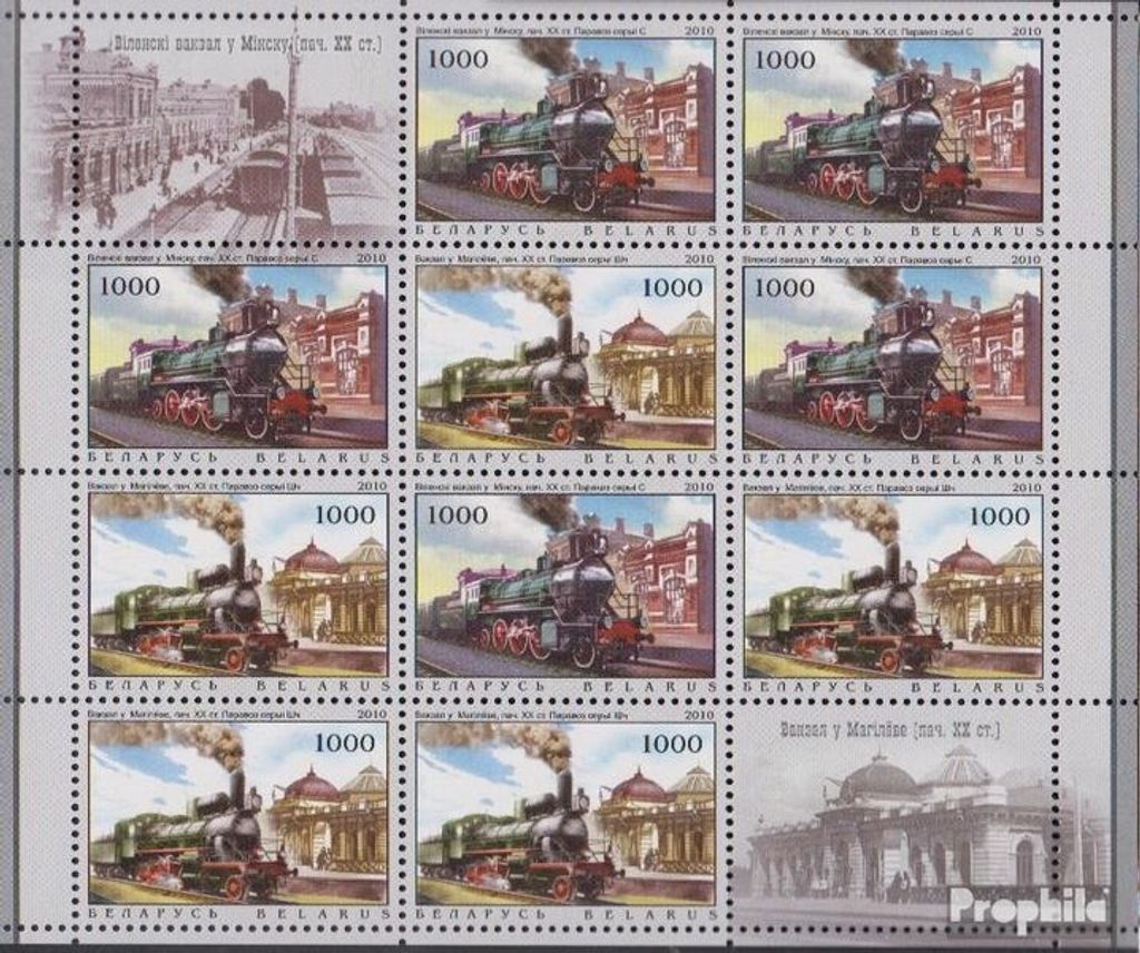 Briefmarken Weißrussland 2010 Mi 822-823 Zd-Bogen (kompl.Ausg.) postfrisch Dampflokomotiven