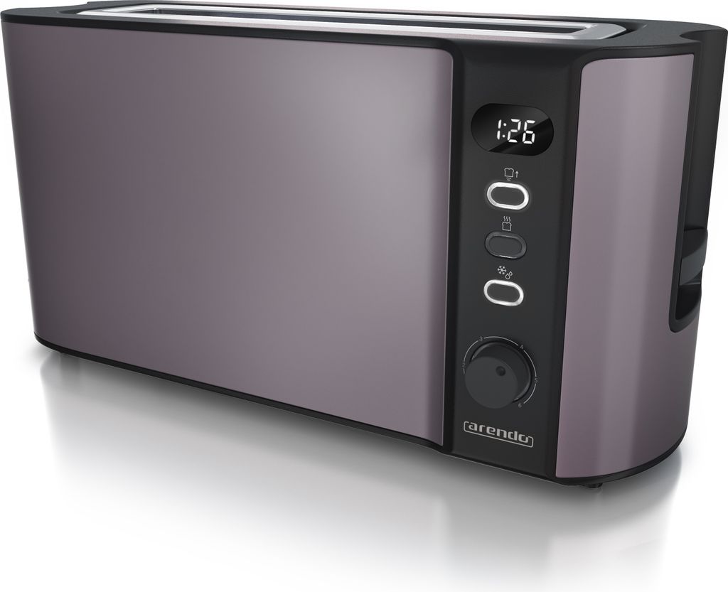 Arendo Toaster, 1 langer Schlitz, für 2 Scheiben, 1000 W, Langschlitz, Brötchenaufsatz, Wärmeisolierendes Gehäuse, Display, Vulkangrau