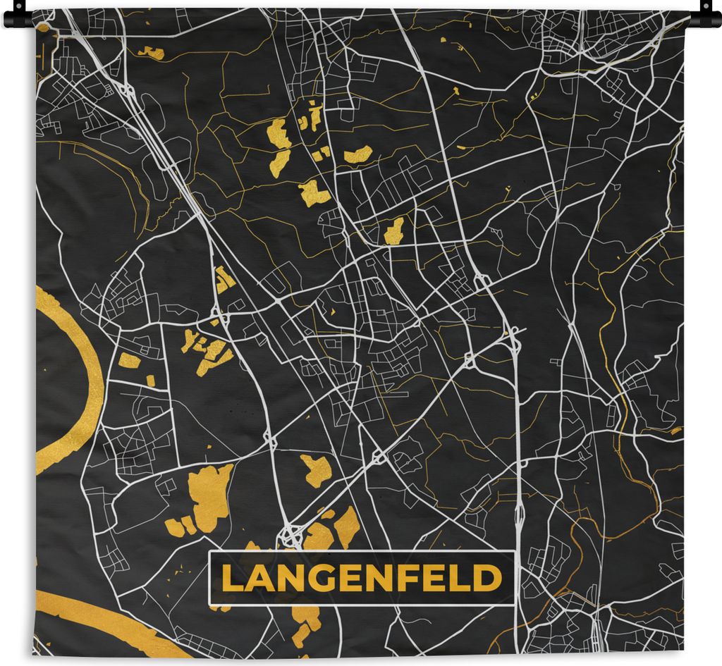 MuchoWow Wandteppich Wandbehang Karte - Langenfeld - Gold - Stadtplan - Deutschland 120x120 cm Tapisserie Dekoration Wandtuch - Modern - Baumwoll...