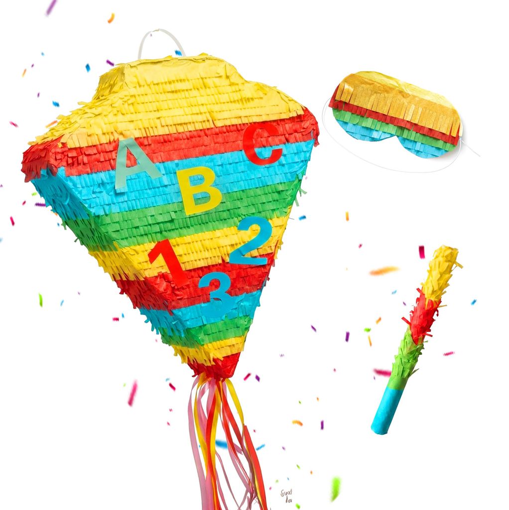 Relaxdays Piñata pour la rentrée scolaire, avec bâton et Image du produit 