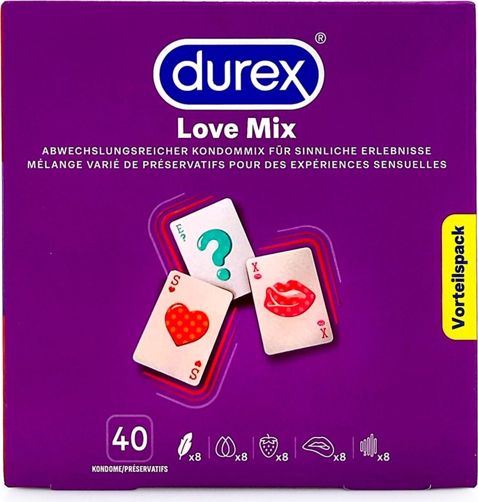A box of Durex Love Mix condoms.