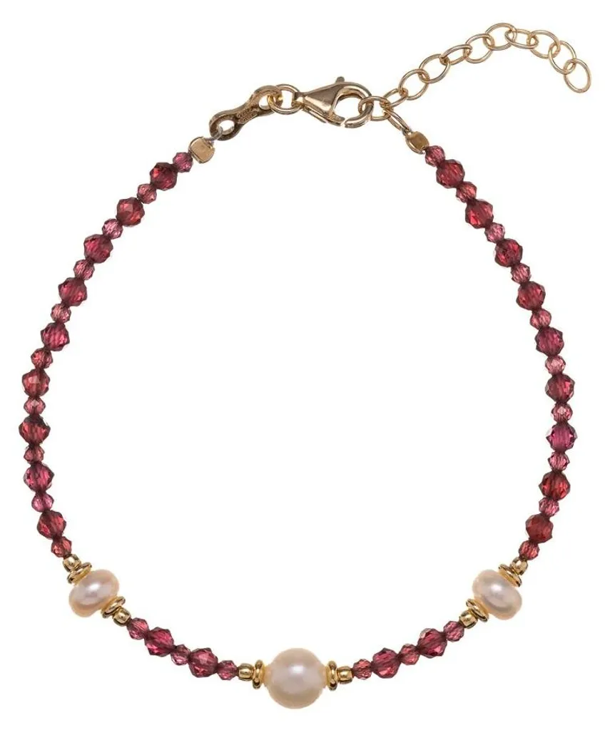 Bracelet grenat naturel et perles véritables : éclat rouge et nacre