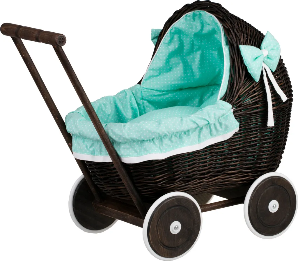 Landau de poupée rétro en osier marron 48 cm pour chambre d'enfant
