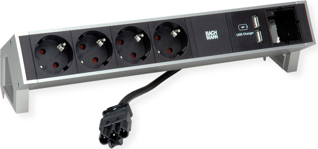 BACHMANN DESK2 4x Schutzkontakt 1x USB-Charger, Aluminium