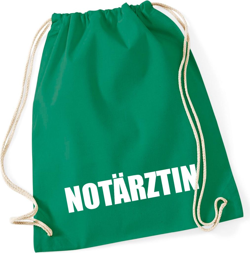 Huuraa Turnbeutel Notärztin Schriftzug 12 Liter Kelly Green Baumwolle Rucksack Geschenkidee