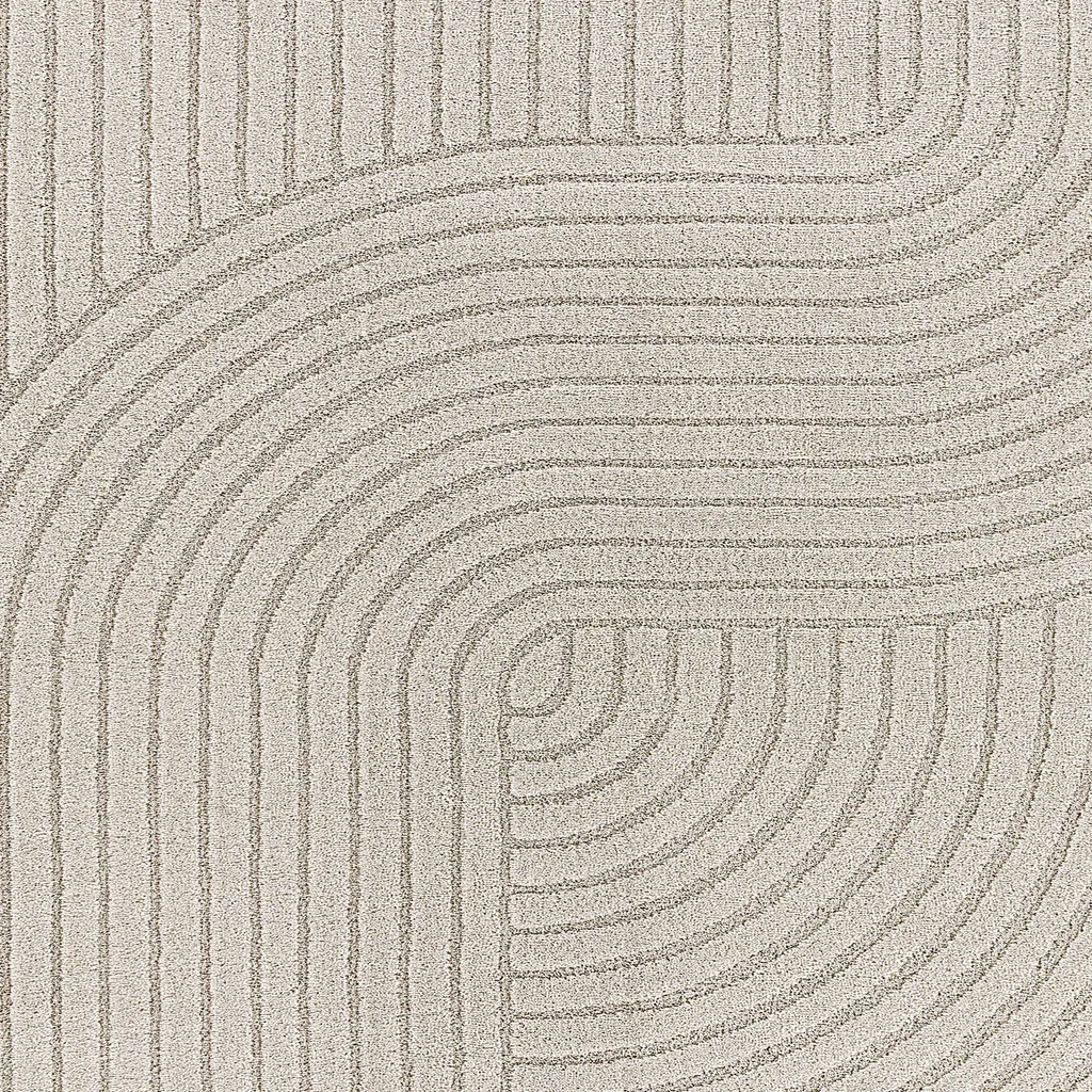 Grand tapis de salon moderne style Japandi crème à motifs en relief