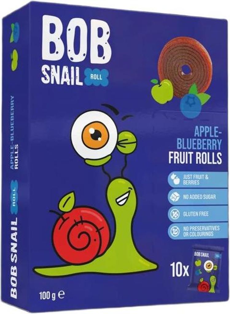 PRZEKĄSKI ROLL JABŁKO - BORÓWKA BEZ DODATKU CUKRÓW BEZGLUTENOWE 100 g - BOB SNAIL