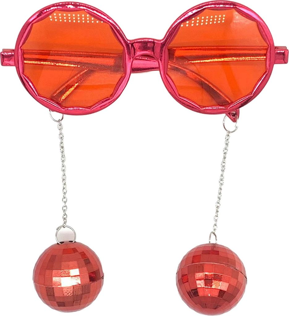 Discokugel-Brille, Kunststoff, Retro, Funky Sonnenbrille mit Discokugel-Anhänger, Party-Geschenke, Karnevals-Accessoires für Damen und Herren, Rot