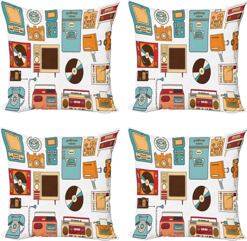 ABAKUHAUS Alte Schule Kissenbezug Set (4 Stück), Vintage Electronics Kunst, Moderner Doppelseitiger Digitaldruck, 50 cm x 50 cm, Mehrfarbig