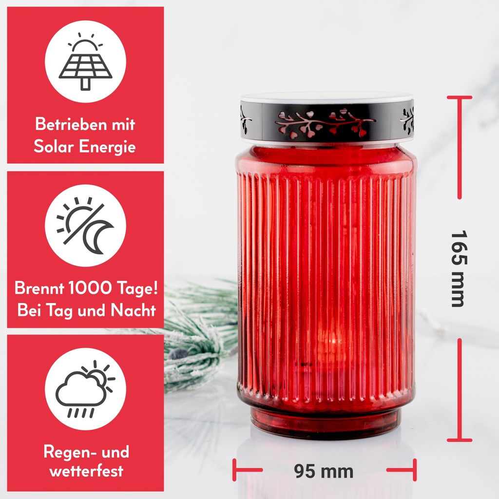 Schlaraffenland LED Grabkerze Herz-Motiv – 21 Cm, Bis 200 Tage Leuchtdauer, Wetterfest, Flackernde Flamme (weiß)