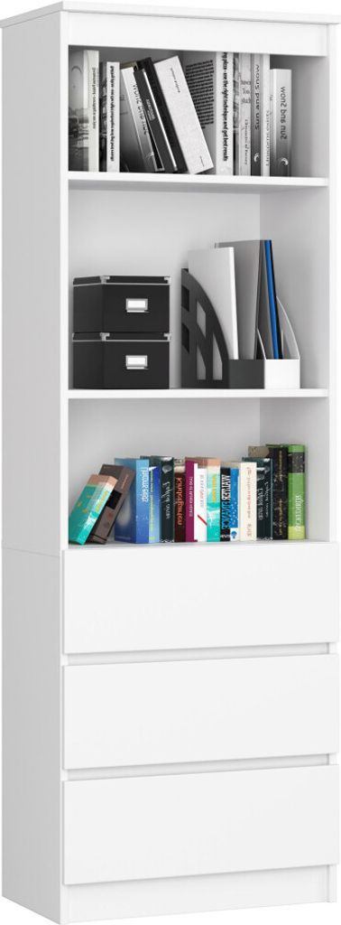 Schrank Büroregal Bücherregal Regal weiß 60cm breit 180cm hoch, mit 3 Schubladen