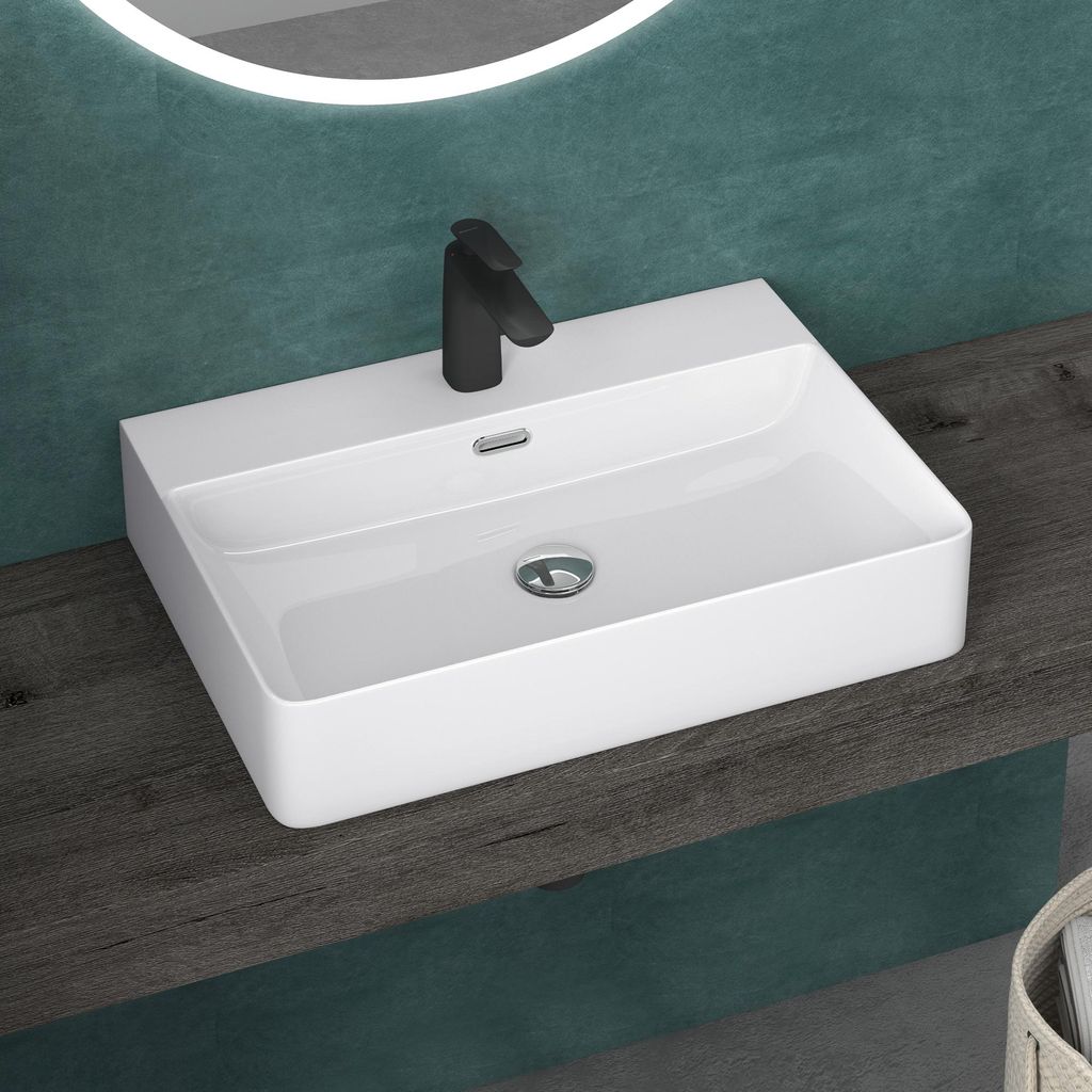 doporro Lavabo à Poser Blanc Vasque Suspendu en Céramique Image du produit 