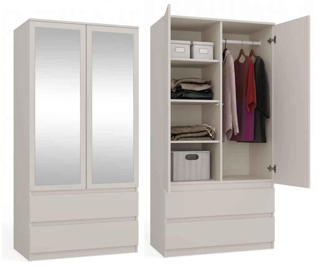 Armoire de couloir 90 cm avec miroir TAAVI coloris cachemire chic