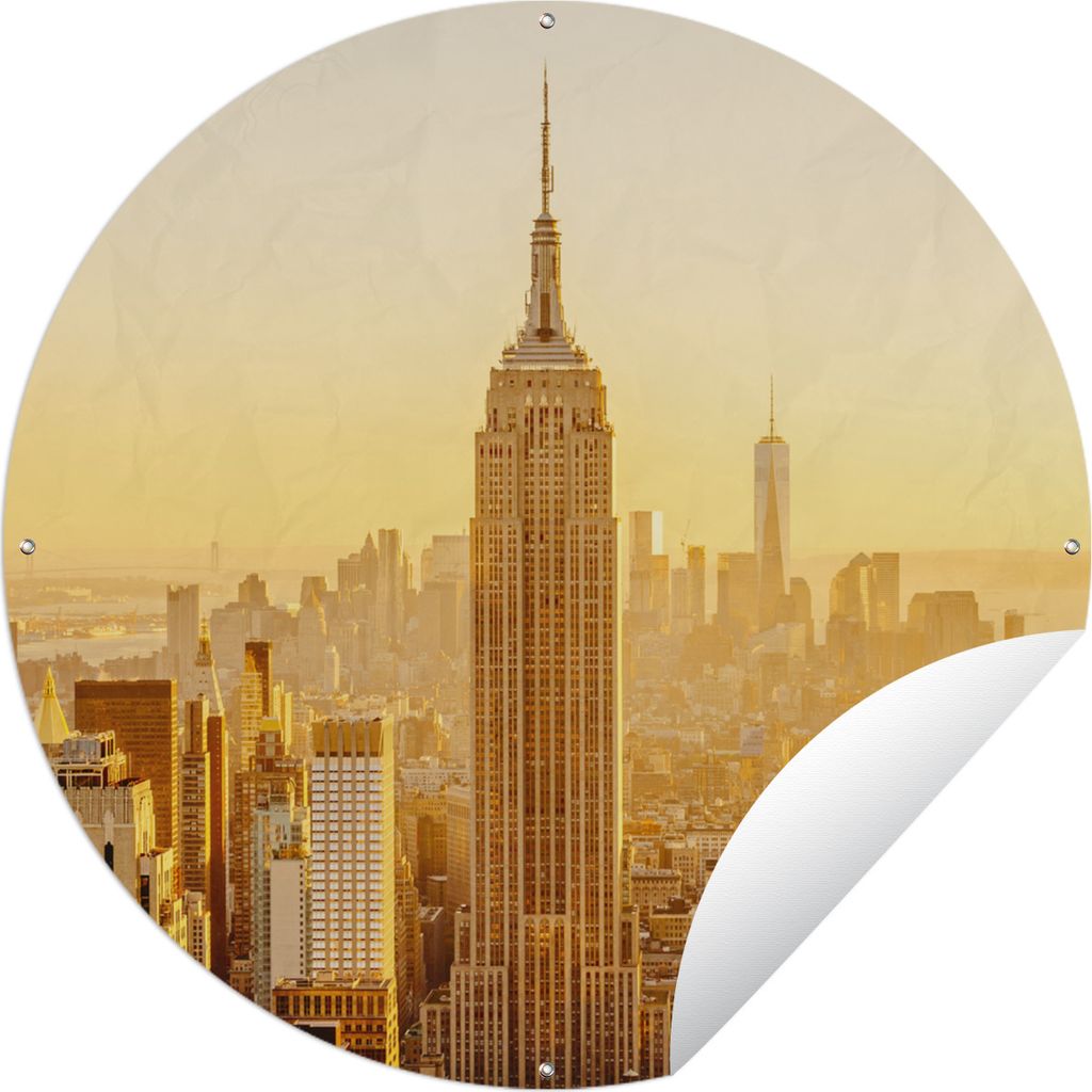 MuchoWow Gartenposter Outdoor-Poster Rund USA - Gold - New York Ø 120 cm Gartendeko Rundes Poster draußen