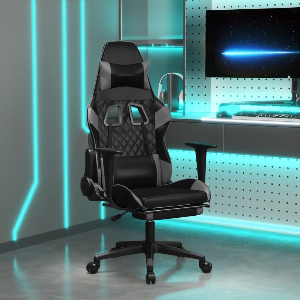 Schlichtes Gaming-Stuhl mit Fußstütze Schwarz und Grau Kunstleder - Bürostühle DE8727493 1parcel