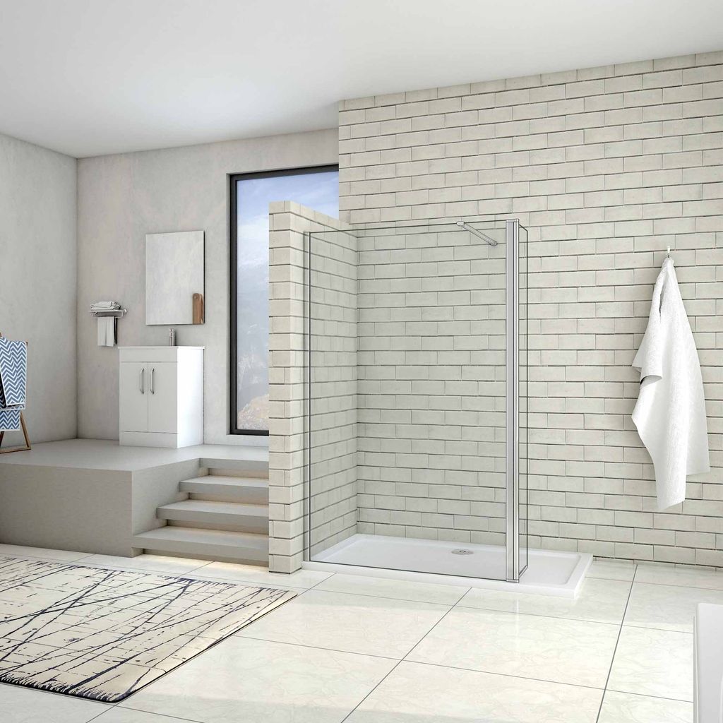 Walk in Duschkabine 150x200cm Duschwand mit 40x200cm Flipper Panel +90cm Stabilisator 8mm Nano-ESG Duschtrennwand F129
