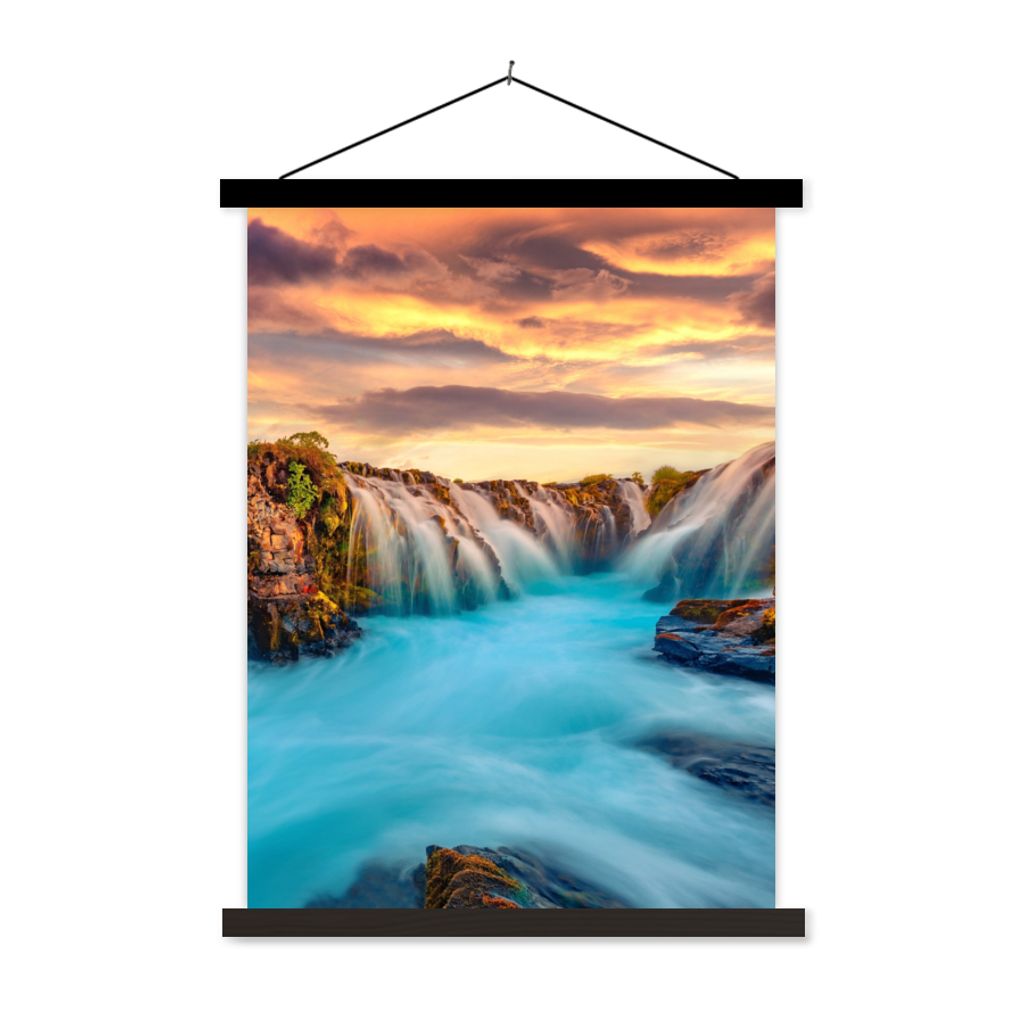 MuchoWow Textilposter Wasserfall - Landschaft - Wolken - Natur 120x160 cm mit schwarzem Rahmen - Magnetischer