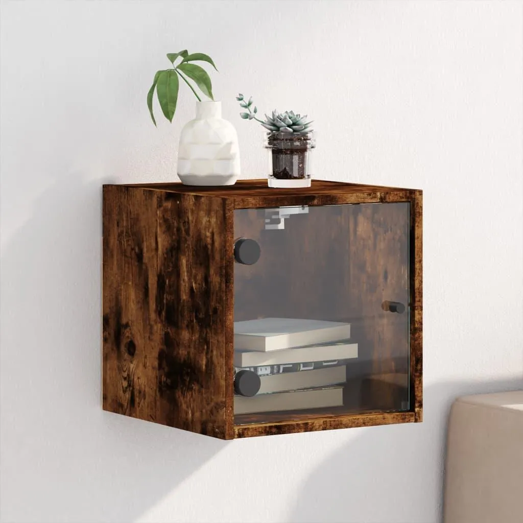 Table de chevet design en chêne fumé avec vitrine de rangement chic