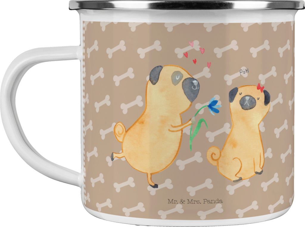 Mr. & Mrs. Panda Pott Mops Verliebt - Hundeglück - Geschenk, Hund, Liebe, Teetasse, Emailletasse, Partner, Knuffig, Haferl, Sprüche, Emaille Tass...