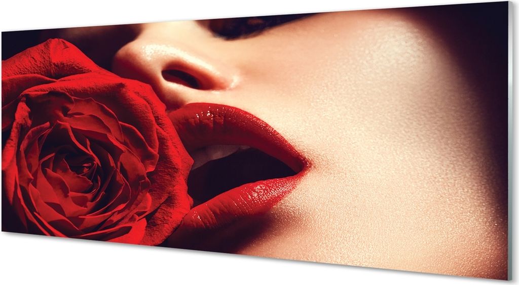 Glasbilder 125x50 Wandkunst Rose Frau Mund