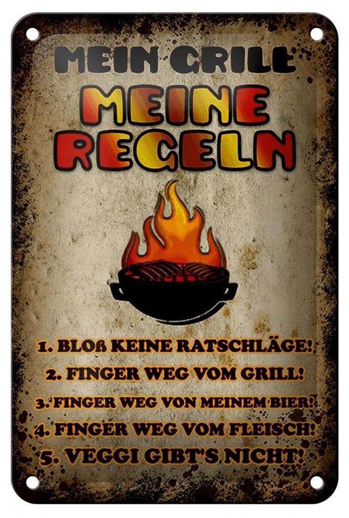 Blechschild Spruch 12x18cm Mein Grill meine Regeln Fleisch