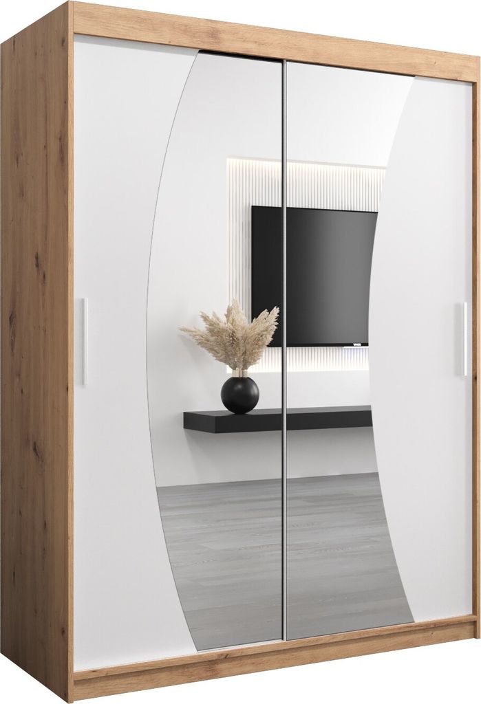 Kleiderschrank, Schiebetürenschrank Schlafzimmer, Schrank mit Spiegel WAVE 150 cm