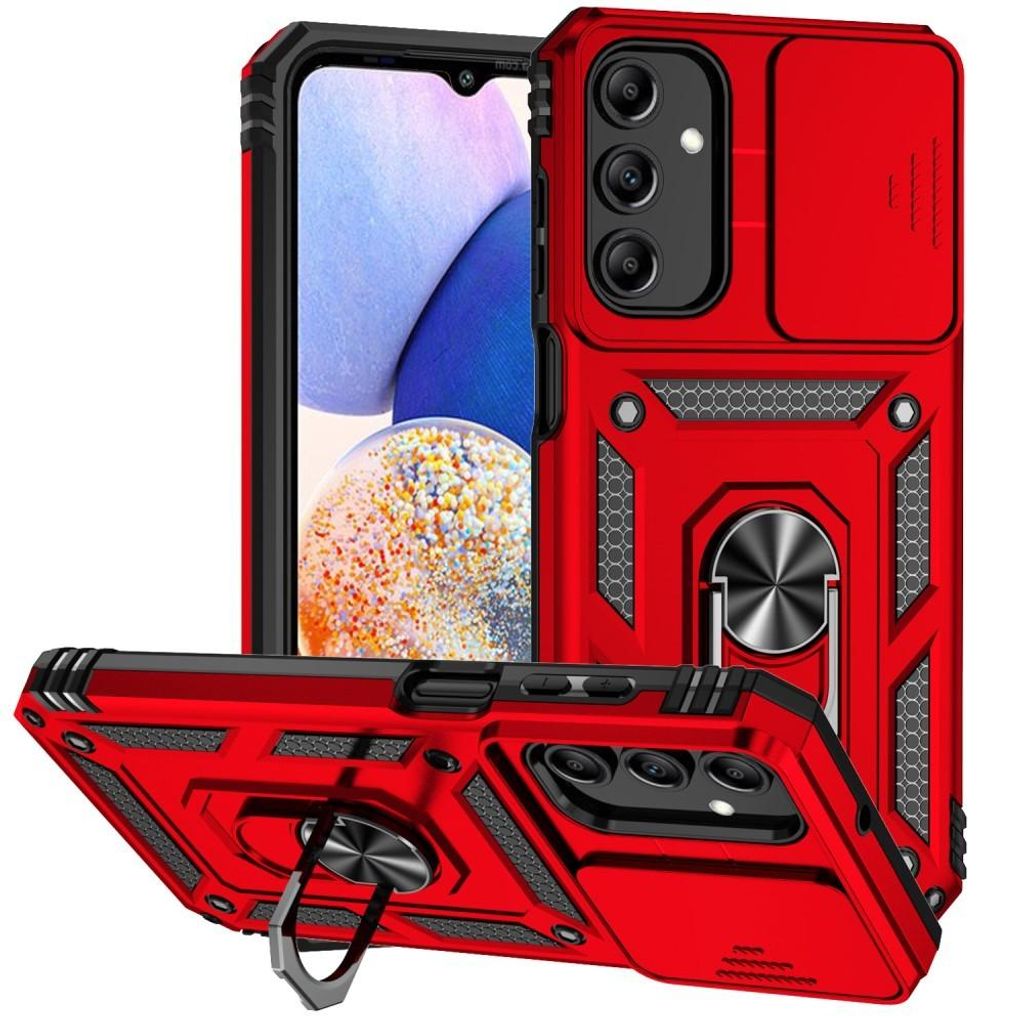 Samsung Galaxy A15 Hülle - Coverup Armor Ring Ständer Back Cover mit Kamera Schutz - Rot