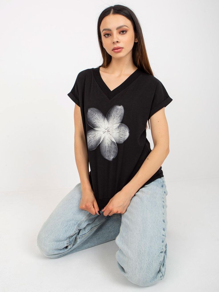 Rue Paris Damen-T-Shirt mit Aufdruck Gwyline schwarz L/XL