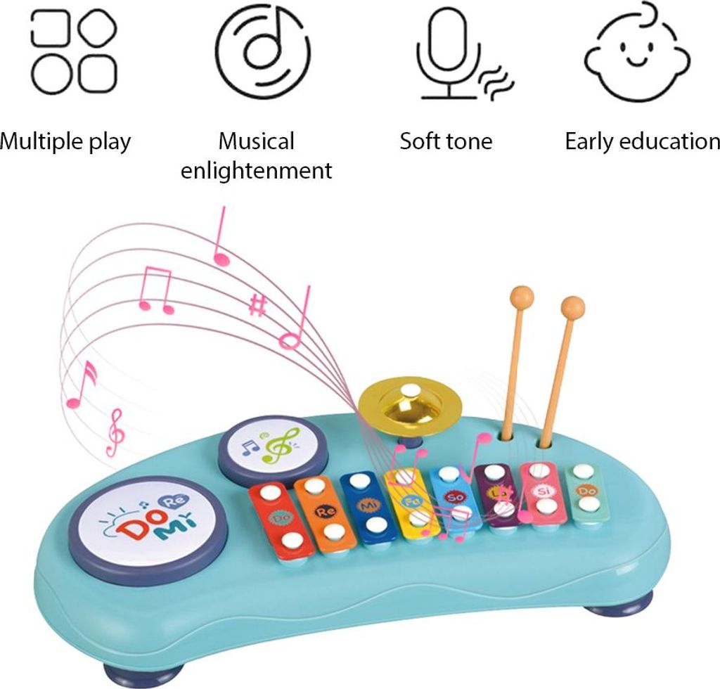 2-in-1-Xylophon-Schlagzeug-Set, Musikinstrumente, Geburtstagsgeschenke, multifunktionales Klatschen, bunte 8-Ton-Trommeln, Becken-Tastenanschläge,...