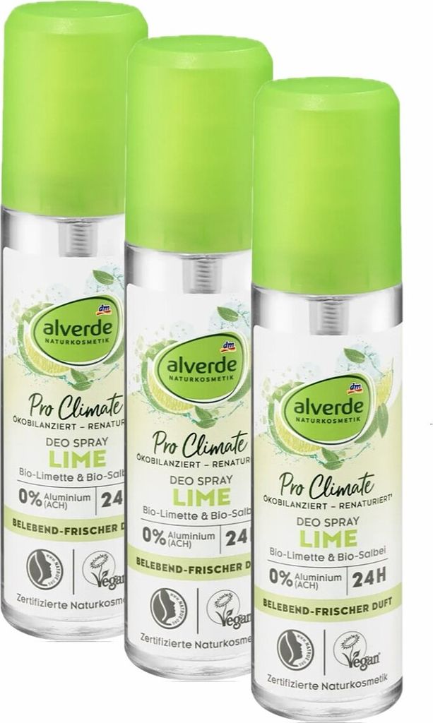 3 x alverde Naturkosmetik - Deo Zerstäuber - Lime Limette Salbei (3 x 75 ml)