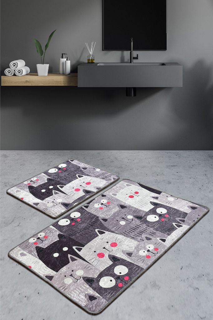 Mijolnir, Meow - Grey, Badematten, Mehrfarbig, Polyester, Produktbild 