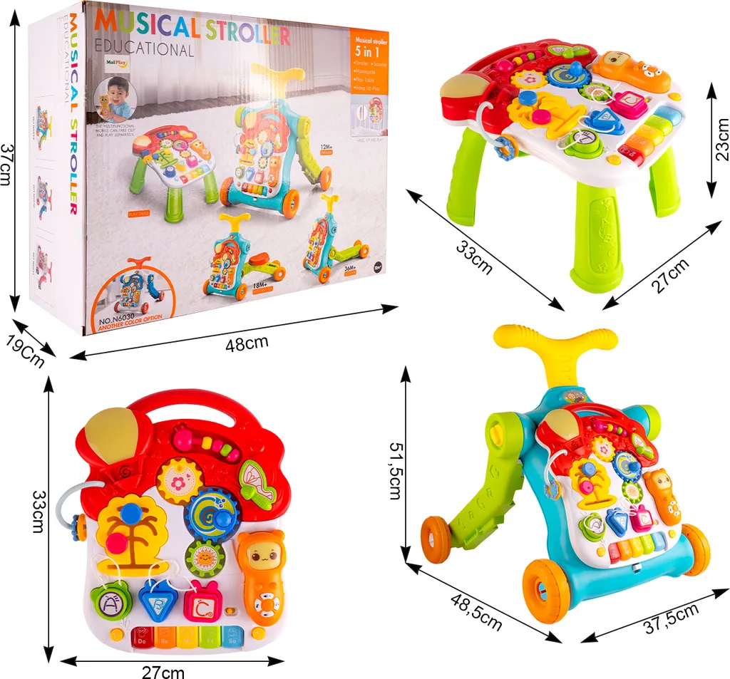 MalPlay Trotteur 5 en 1 Poussette et Table d'Éveil pour Bébé 9 Mois