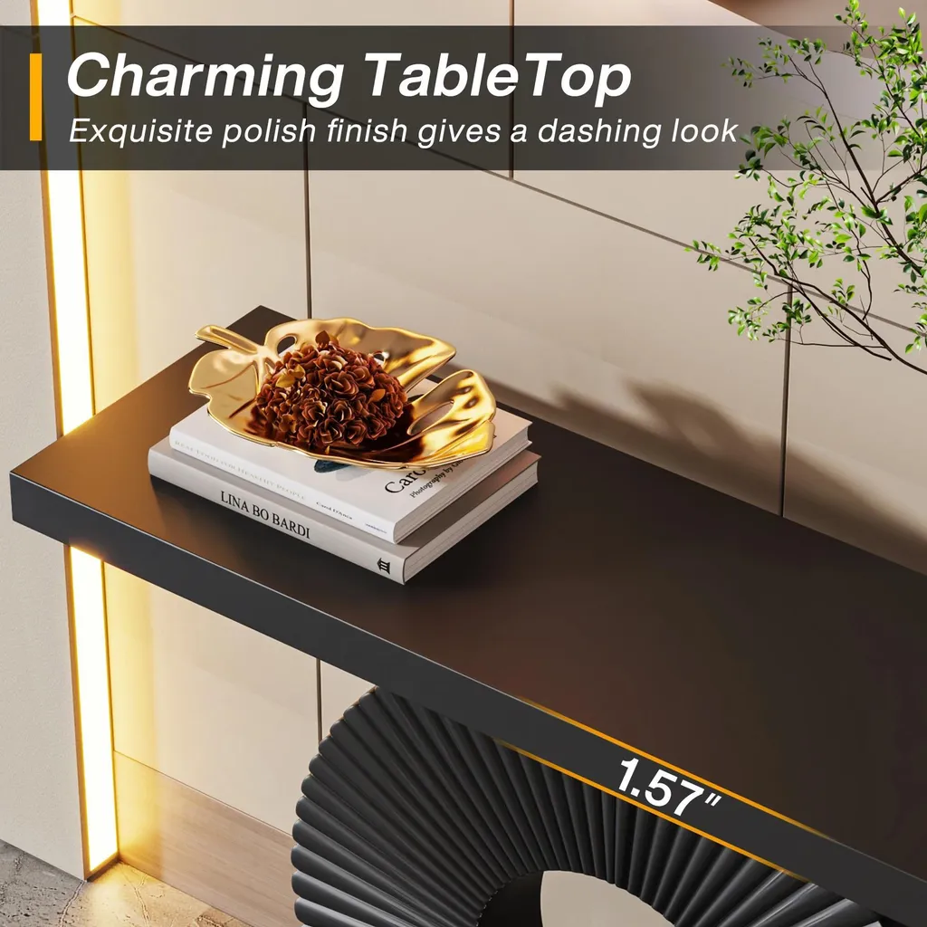 Console rectangulaire noire à rangement intégré et design géométrique - 8