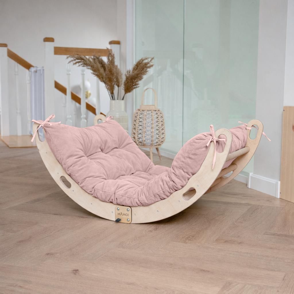 MAMOI Kletterbogen mit Kissen, Kissen für Regenbogenwippe, Kletterdreieck, Baby Klettern, Holzbogen für Kinder, Spielplatz, Klettergerüst Indoor