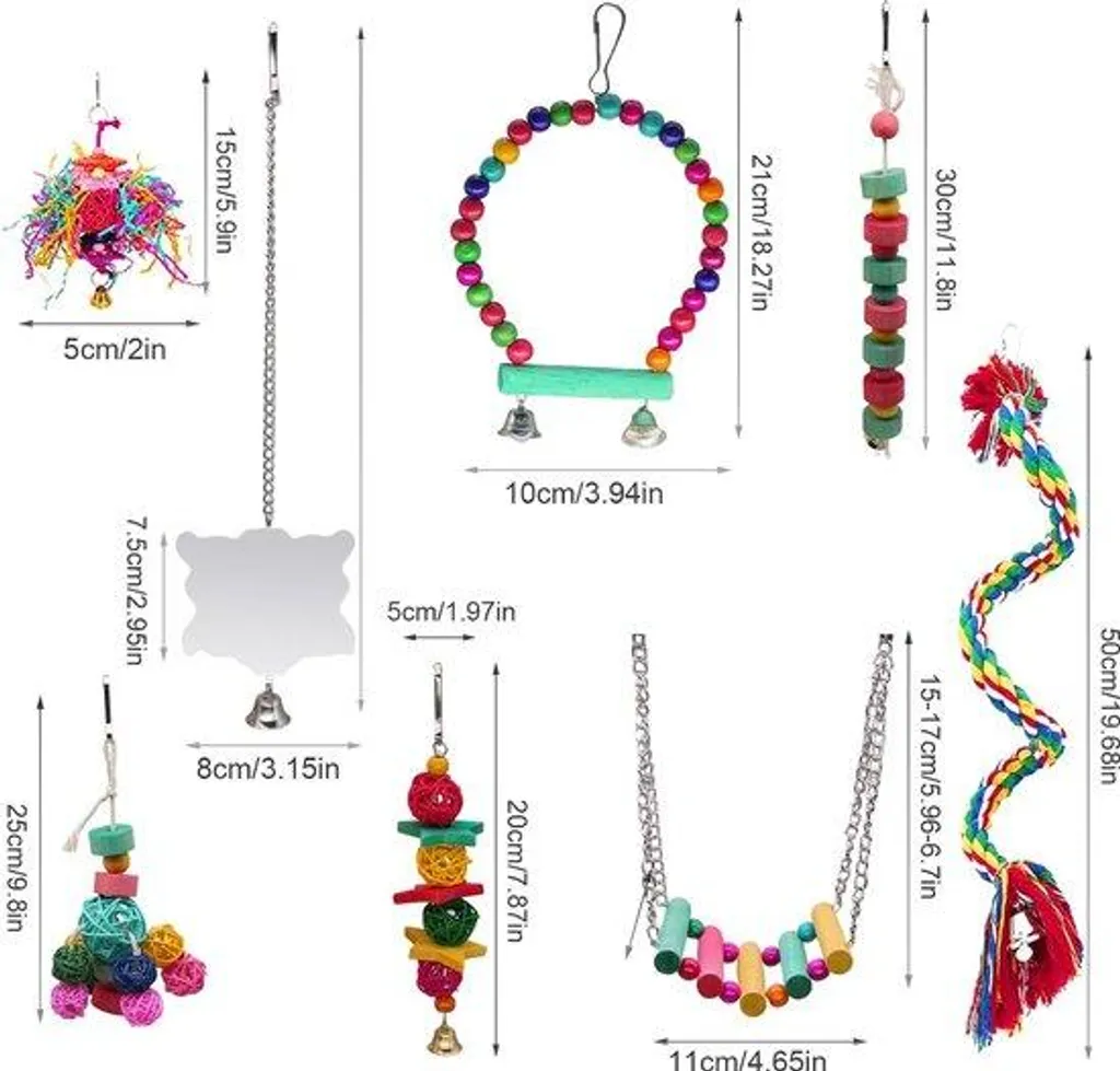 Jouets à ronger pour perruches en bois naturel - Lot de 8 pièces robustes