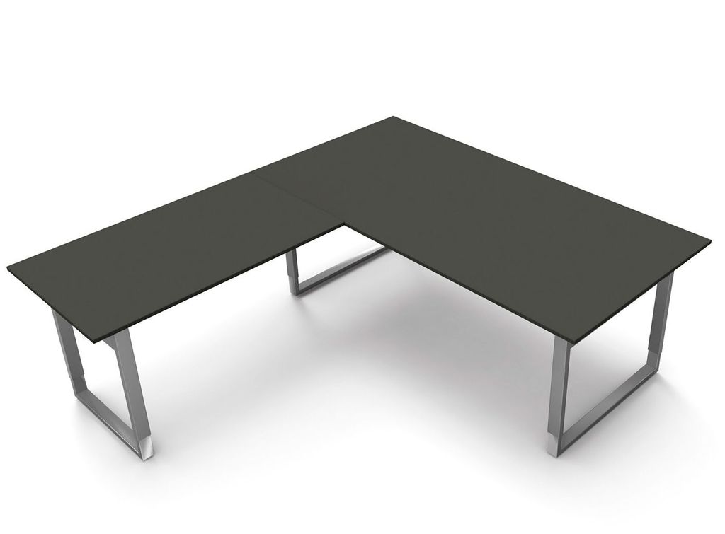 Kerkmann Schreibtisch Besprechungstisch 4068 Form 5 200x100x68-82 cm Bügel-Gestell höhenverstellbar mit Anbautisch Anthrazit