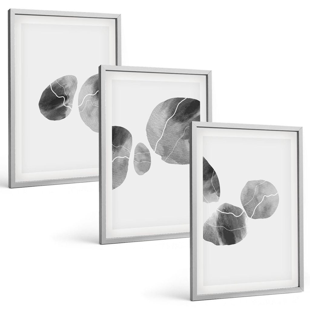 Bilder Set 3-teilig im silbergerahmten Rahmen – Wandbilder 3 Stück – gerahmte Poster für Wohnzimmer, Schlafzimmer und Flur – 40x60 cm – A...