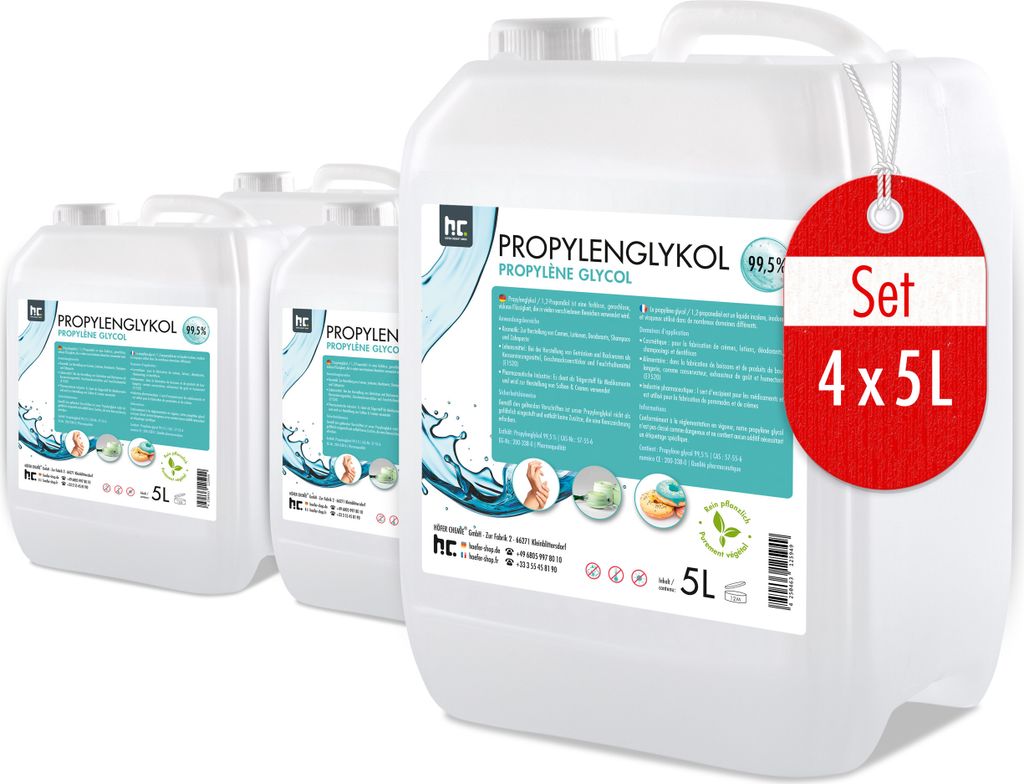 A set of four 5-liter containers of Propylenglykol.